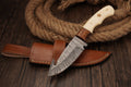 9' Damascus Guthook knife with leather sheath  Bone Handle