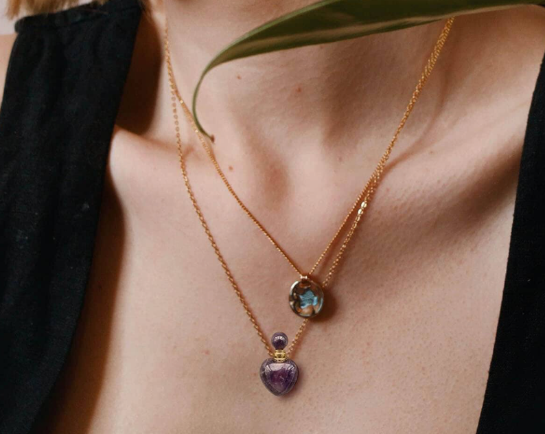 Gemstone- Heart Perfume Bottle Gift Box Necklace