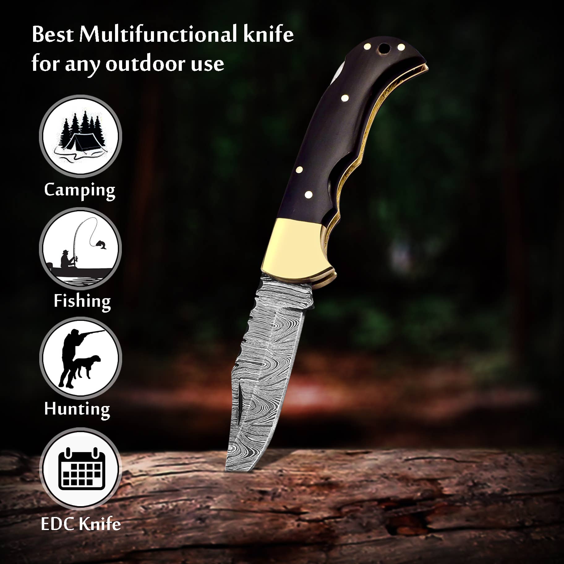 6.5' Handmade damascus folding knife, Pocket Knife