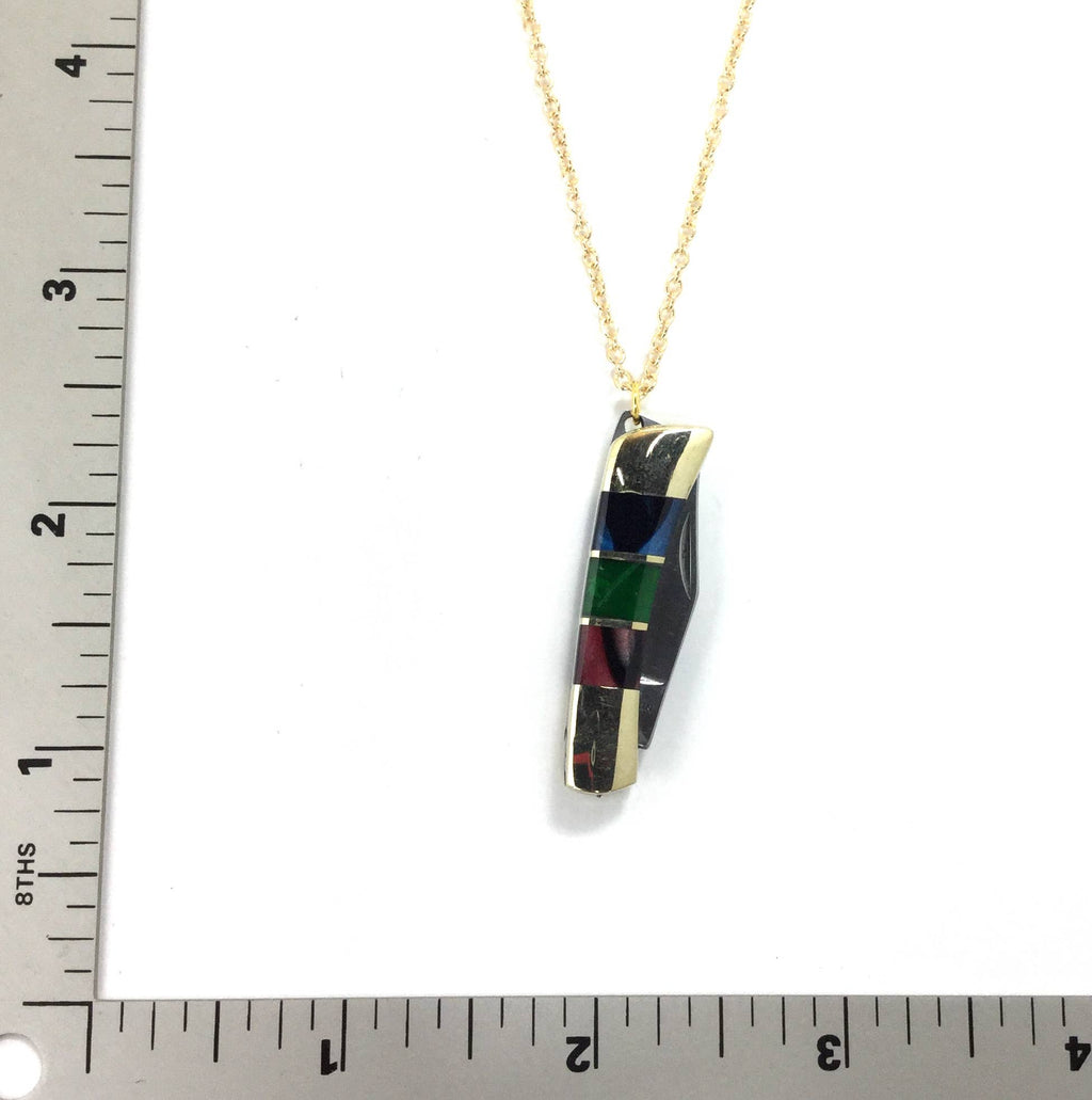 Multi color enamel & stainless steel knife necklace