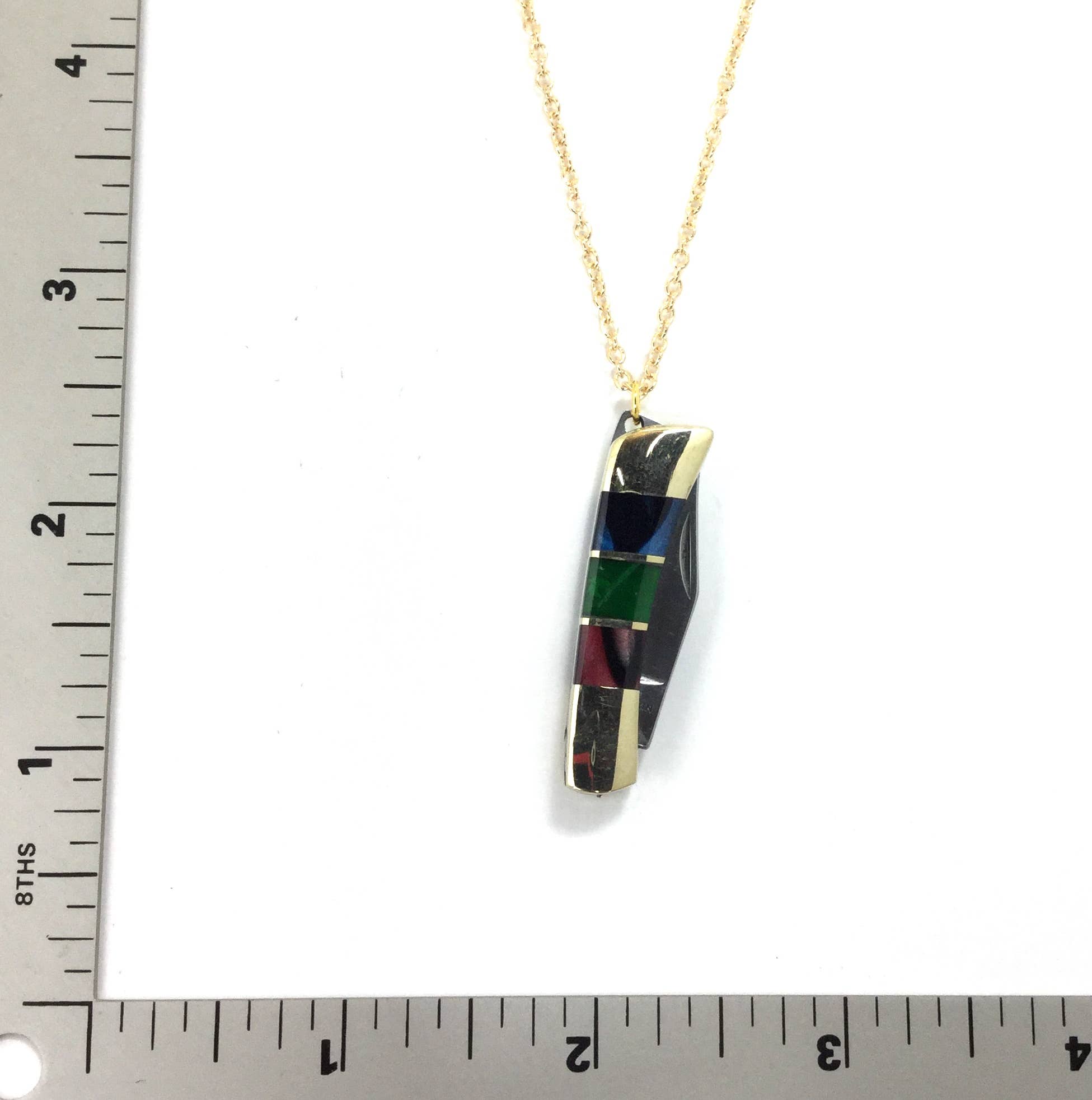 Multi color enamel & stainless steel knife necklace