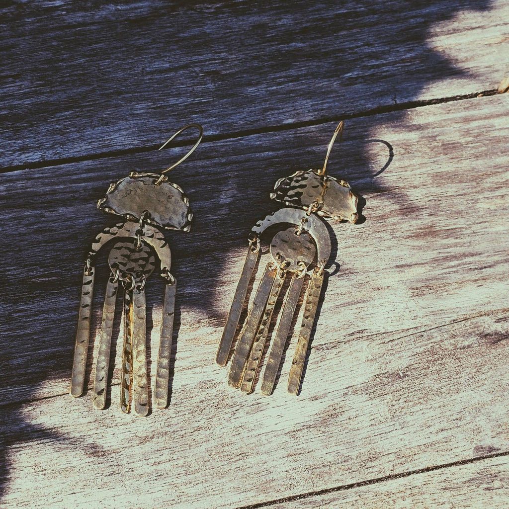 Hammered brass chandelier big earrings Bisjoux exclusive