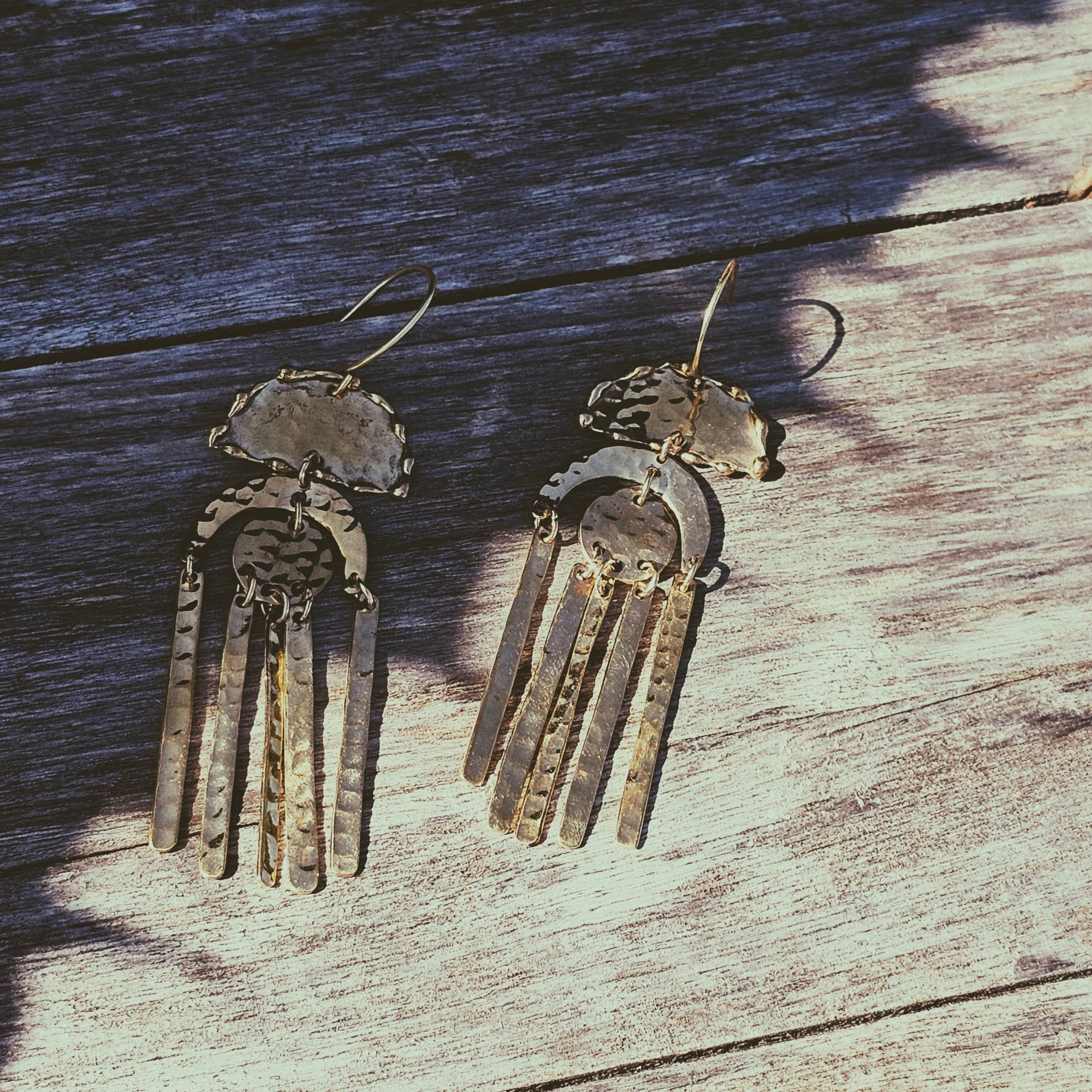 Hammered brass chandelier big earrings Bisjoux exclusive