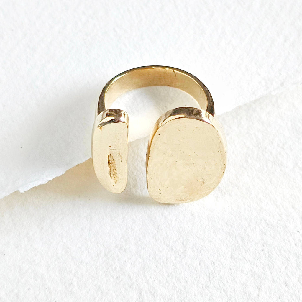 Brass organic orb ring open adjustable handmade