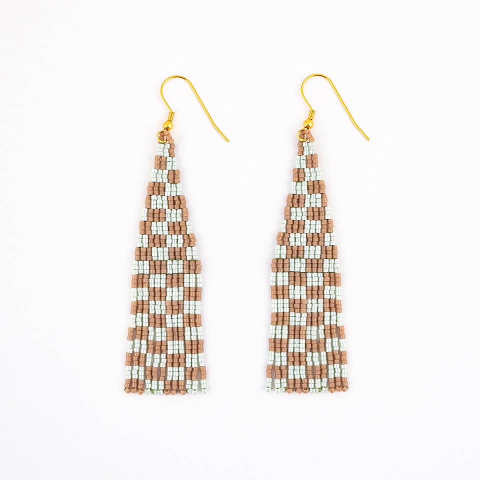 Delica Checkerboard Fringe Earrings