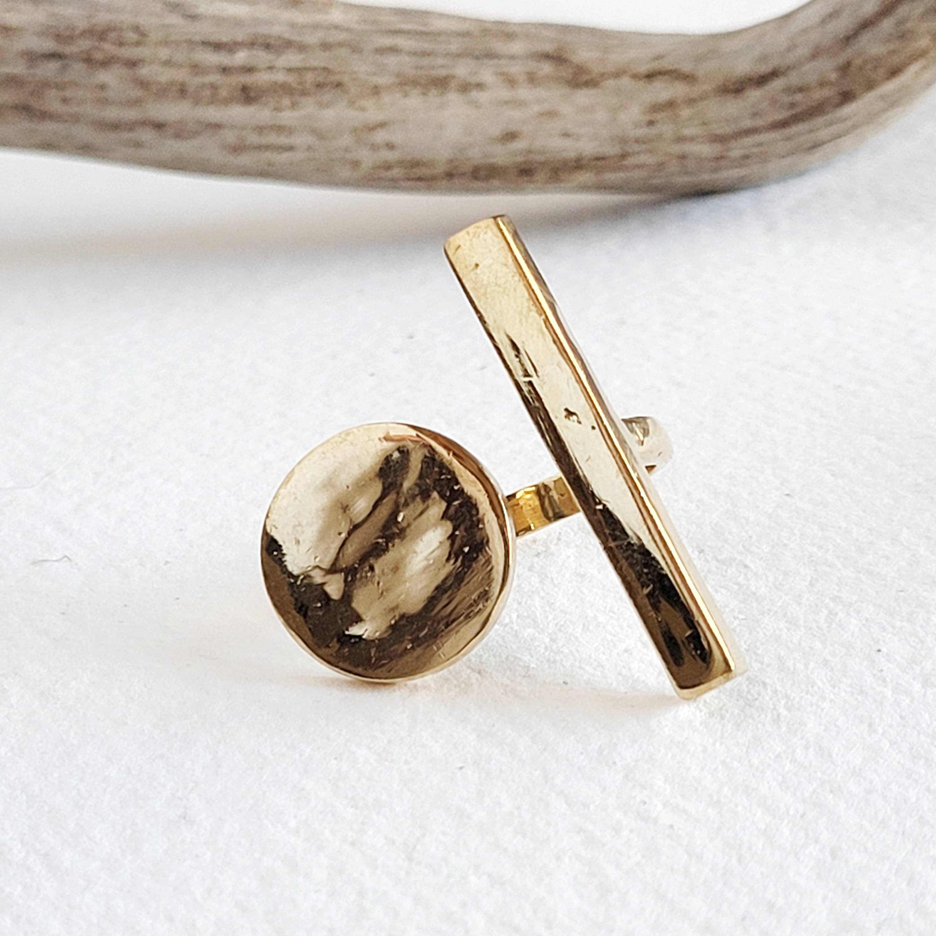 Brass or silver ring disc moon  handmade adjustable