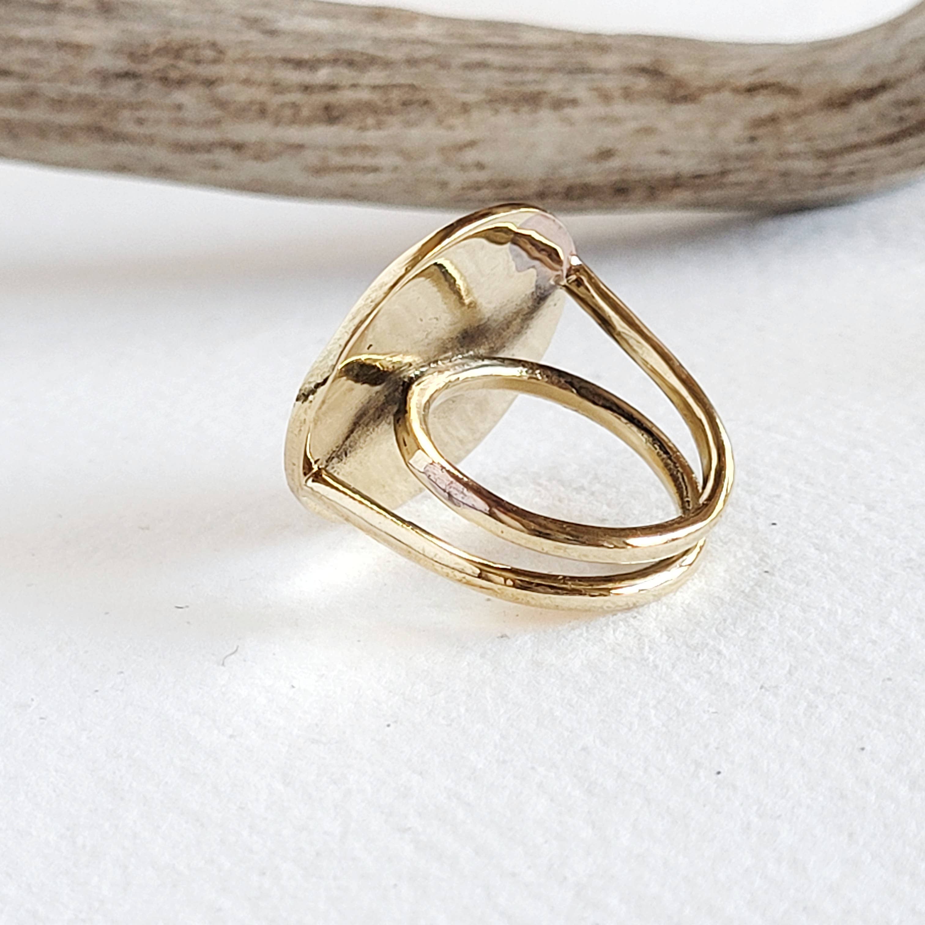 Brass or silver ring disc moon  handmade adjustable