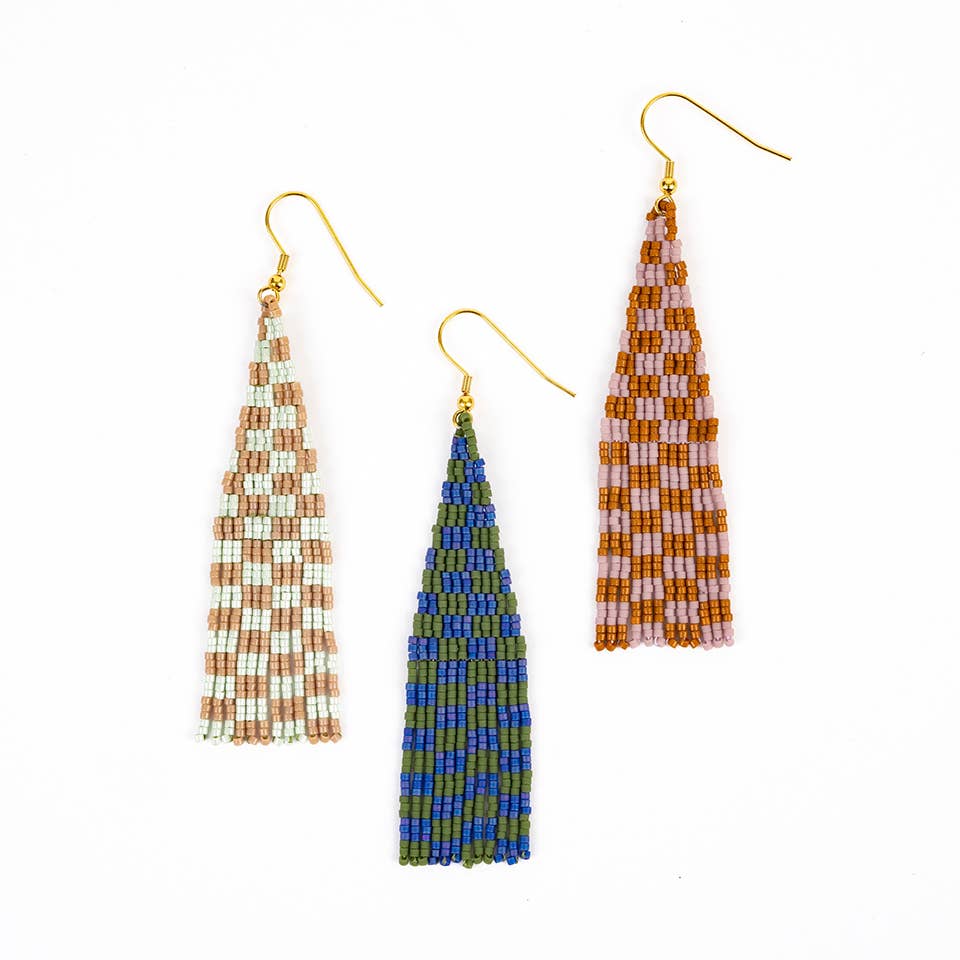 Delica Checkerboard Fringe Earrings