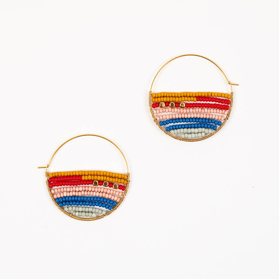 Layered Stripes Bead Hoop Earrings