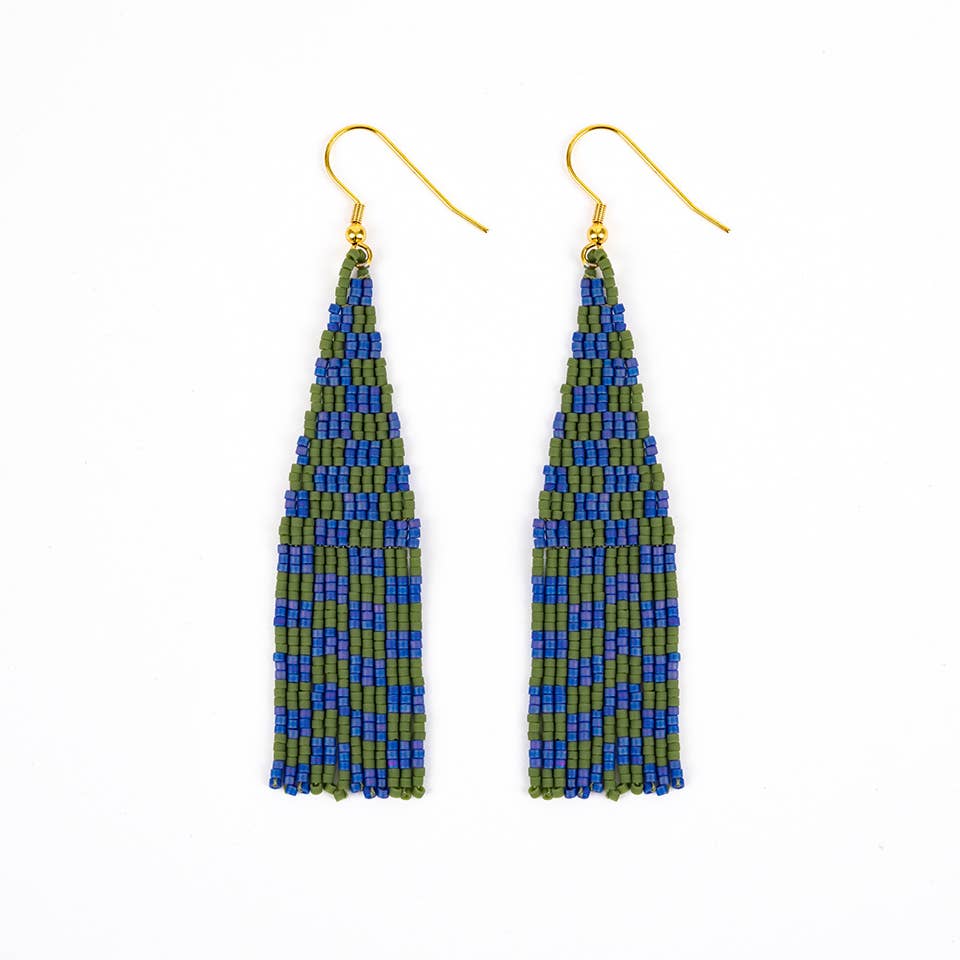 Delica Checkerboard Fringe Earrings