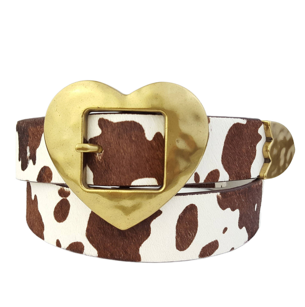 Vintage Love Heart Buckle w Cow Hair Leather Belt