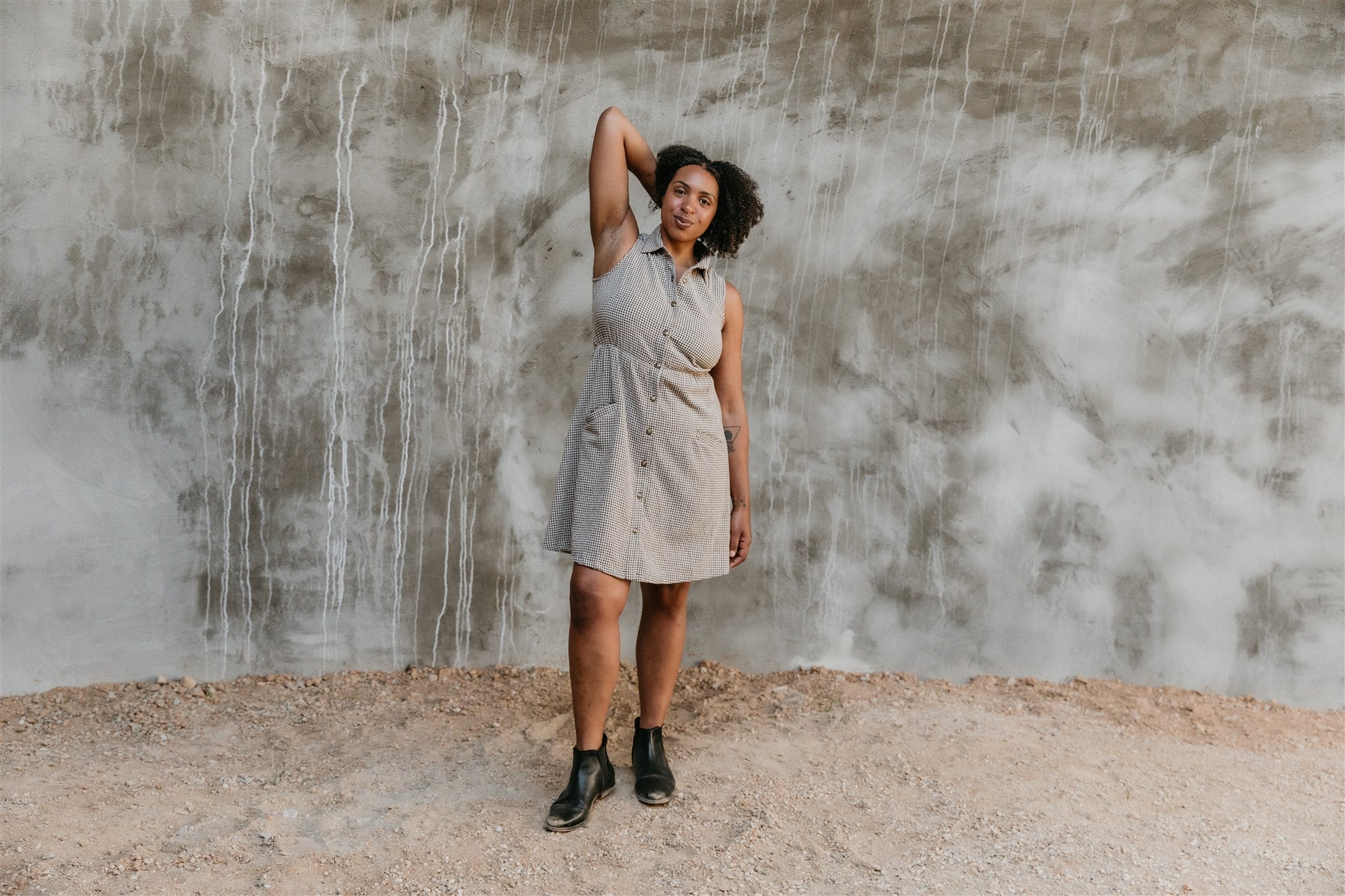 Mona Dress in Black & Oat Cotton Gingham