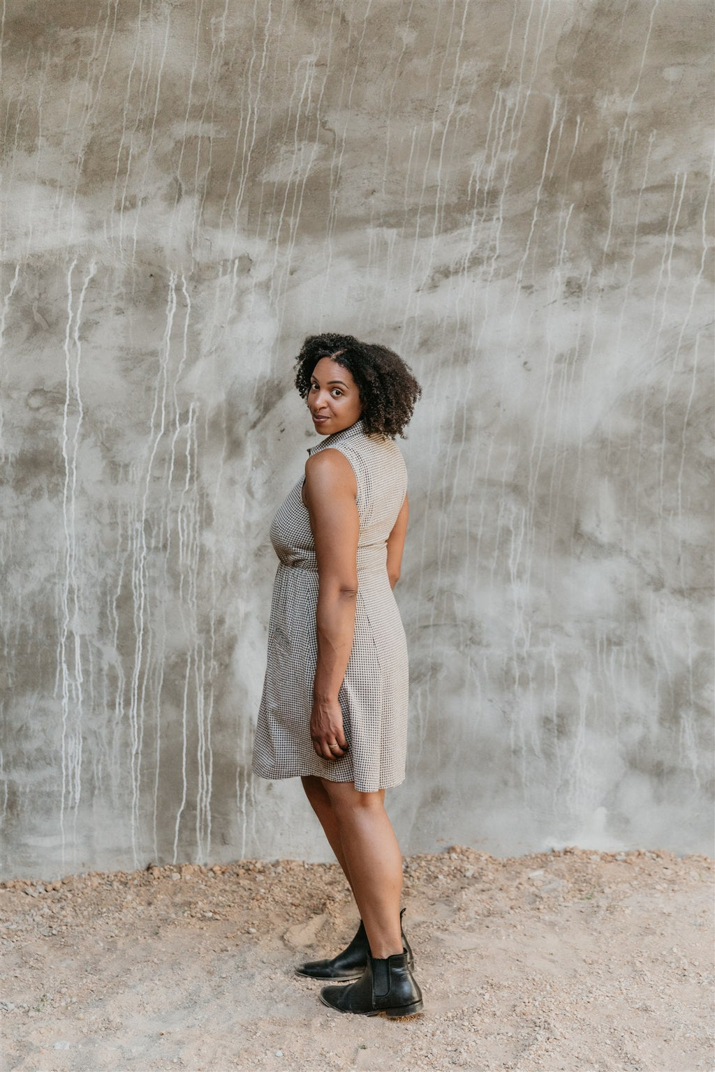 Mona Dress in Black & Oat Cotton Gingham