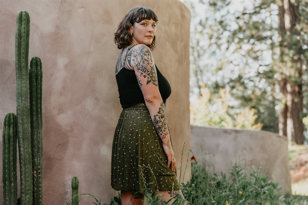 Rah Rah Skirt in Green Floral Calico Crepe