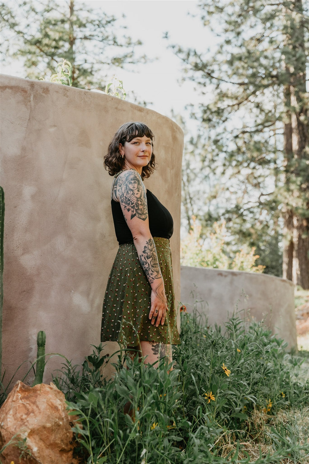 Rah Rah Skirt in Green Floral Calico Crepe