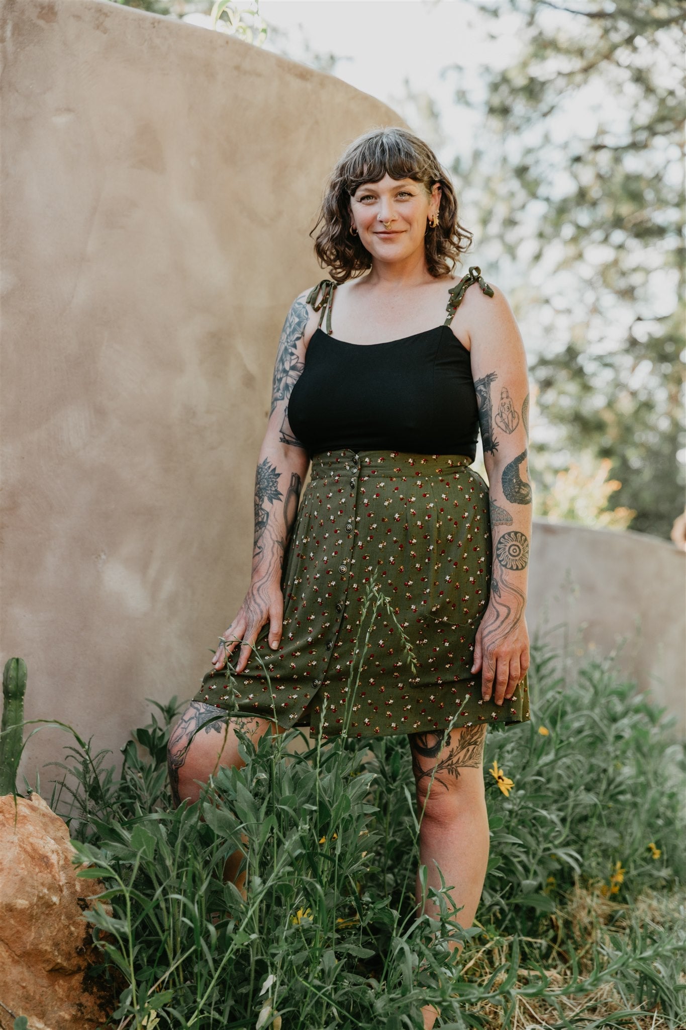 Rah Rah Skirt in Green Floral Calico Crepe