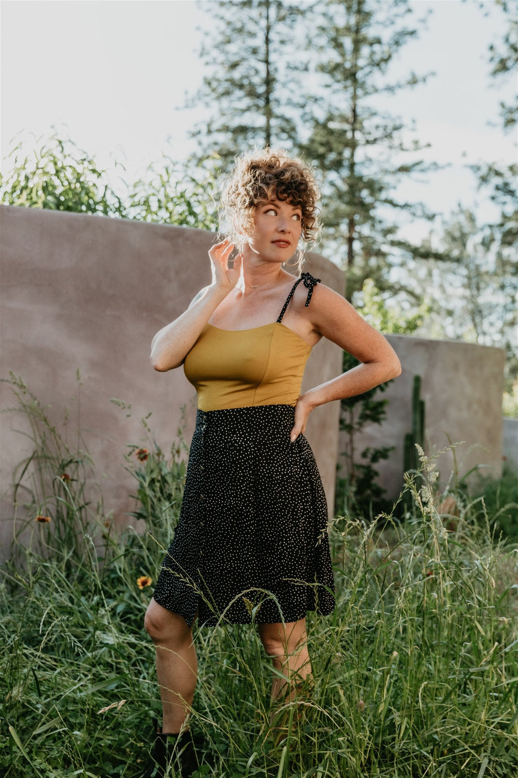Rah Rah Skirt in Black Polka Dot Challis