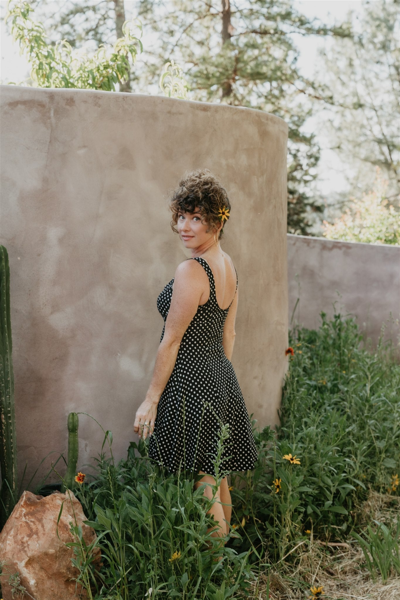 Delana Dress in Black and White Polka Dot