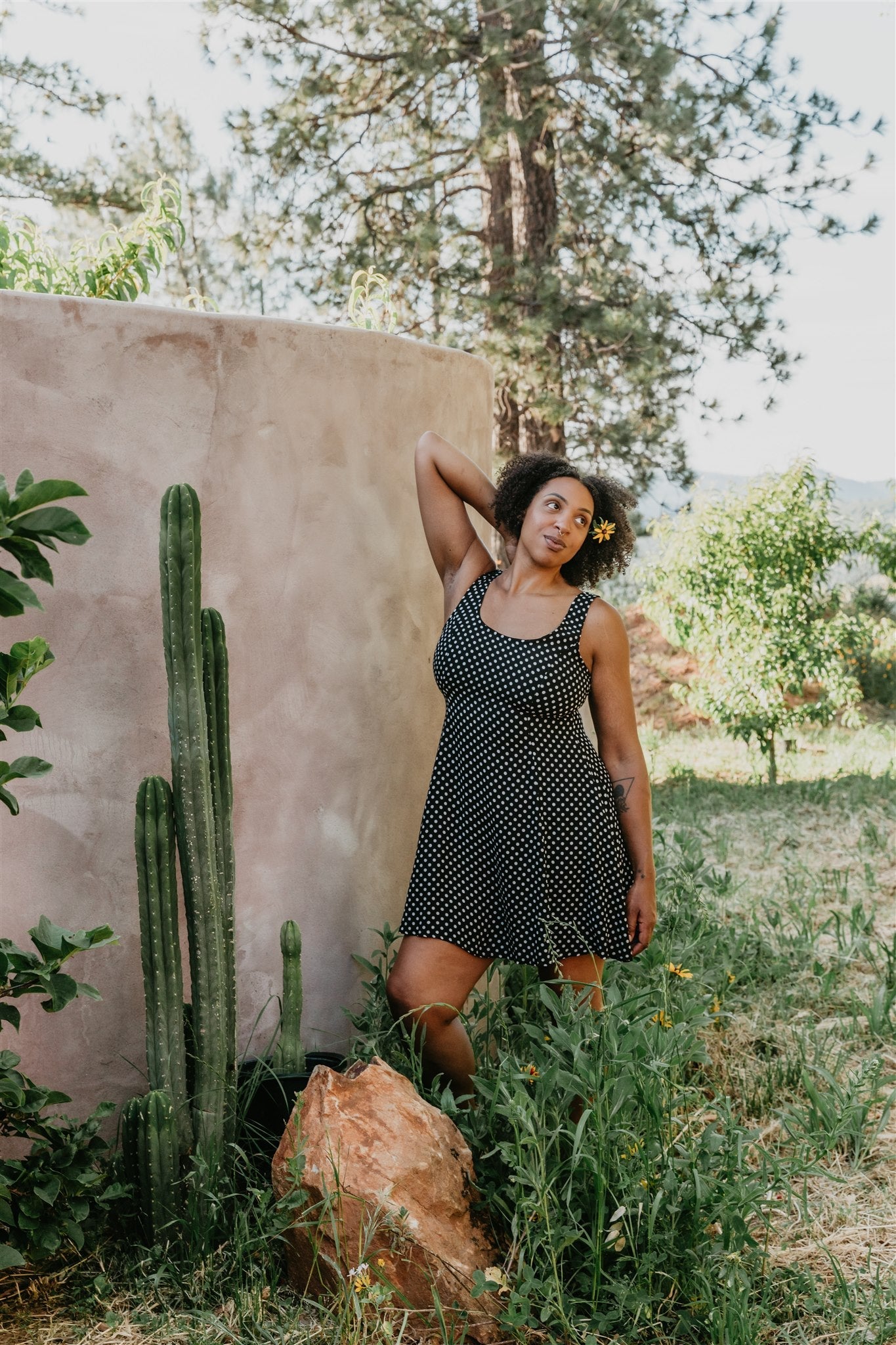Delana Dress in Black and White Polka Dot
