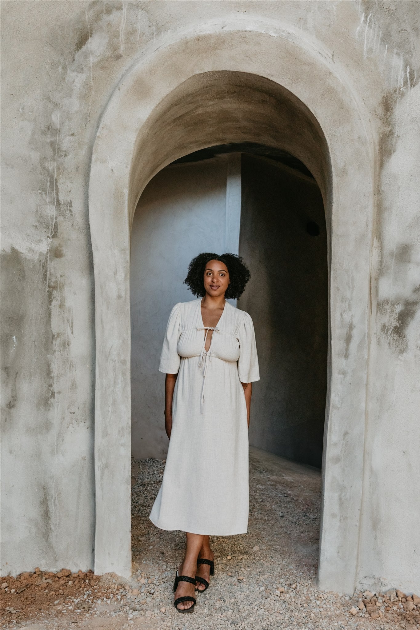 Tyrah Dress in Oat Linen