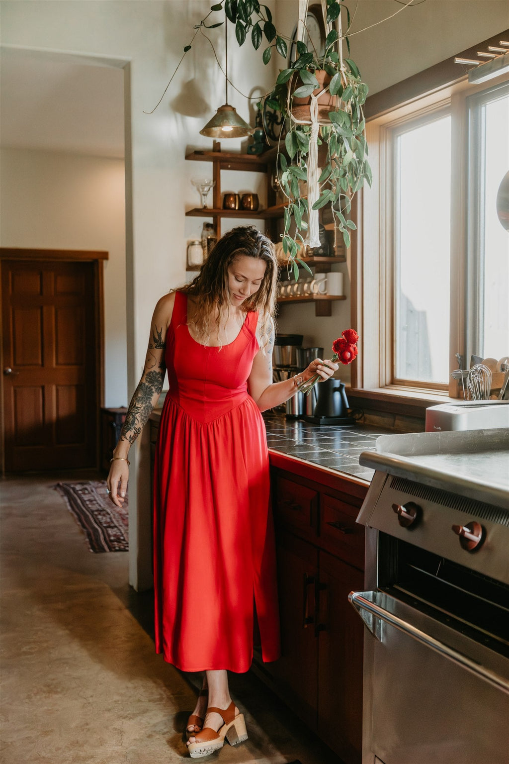 Long Agnes dress in Red Linen (Pre Order)
