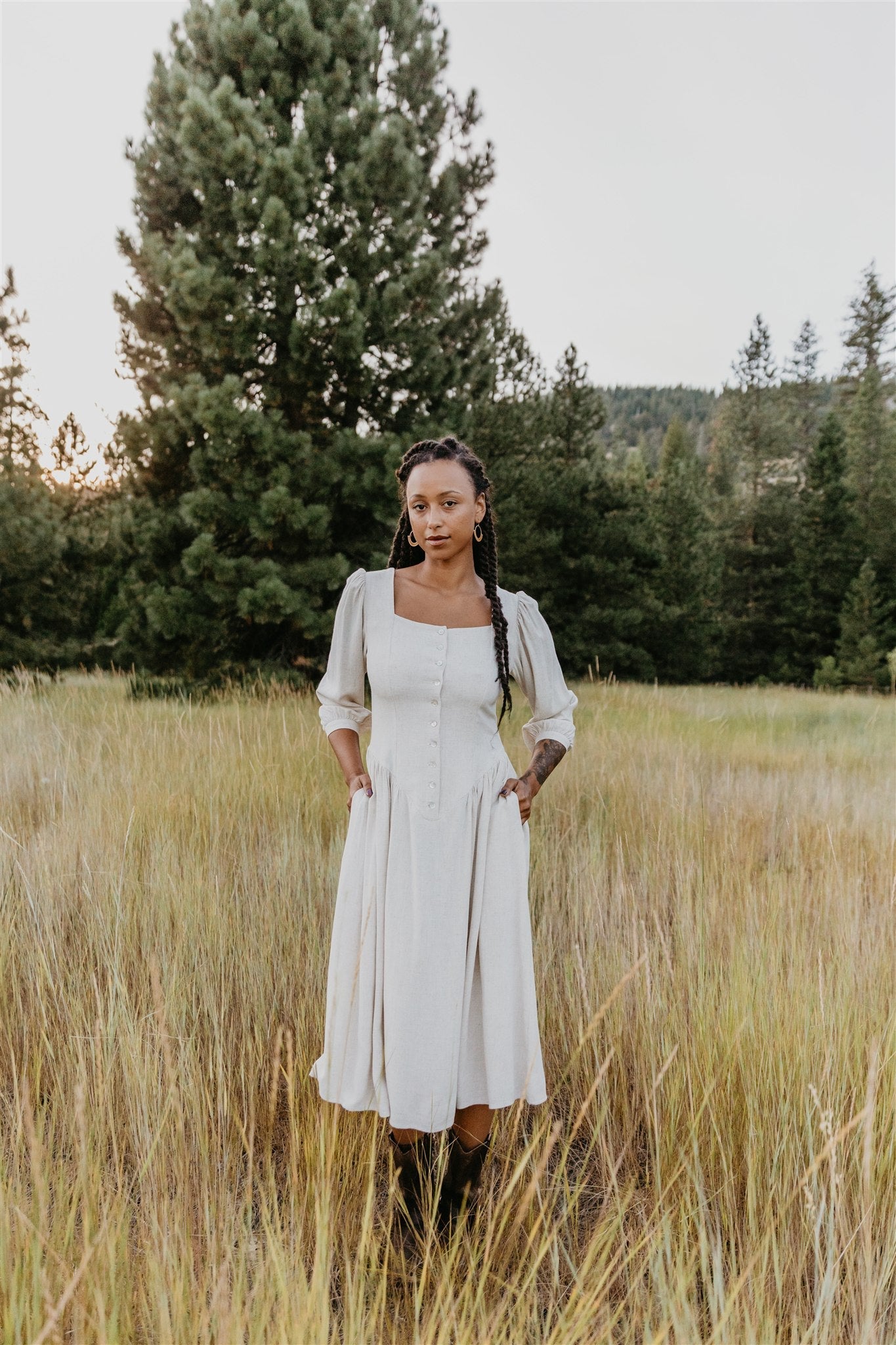 Prairie Dress in Oat Linen