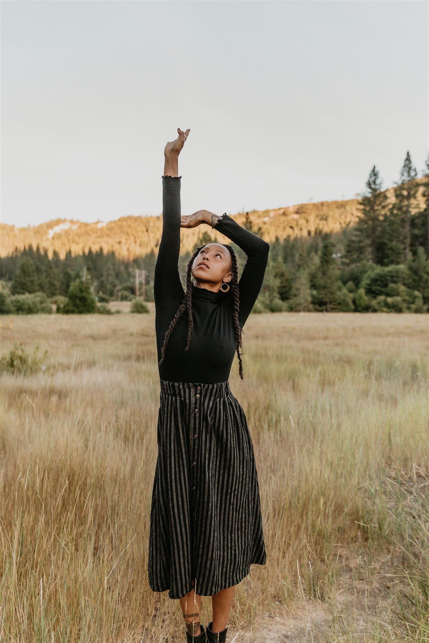 Trices Skirt in Black 2 Tone Striped Cotton