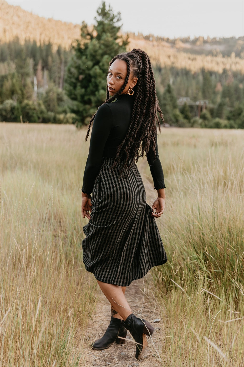 Trices Skirt in Black 2 Tone Striped Cotton