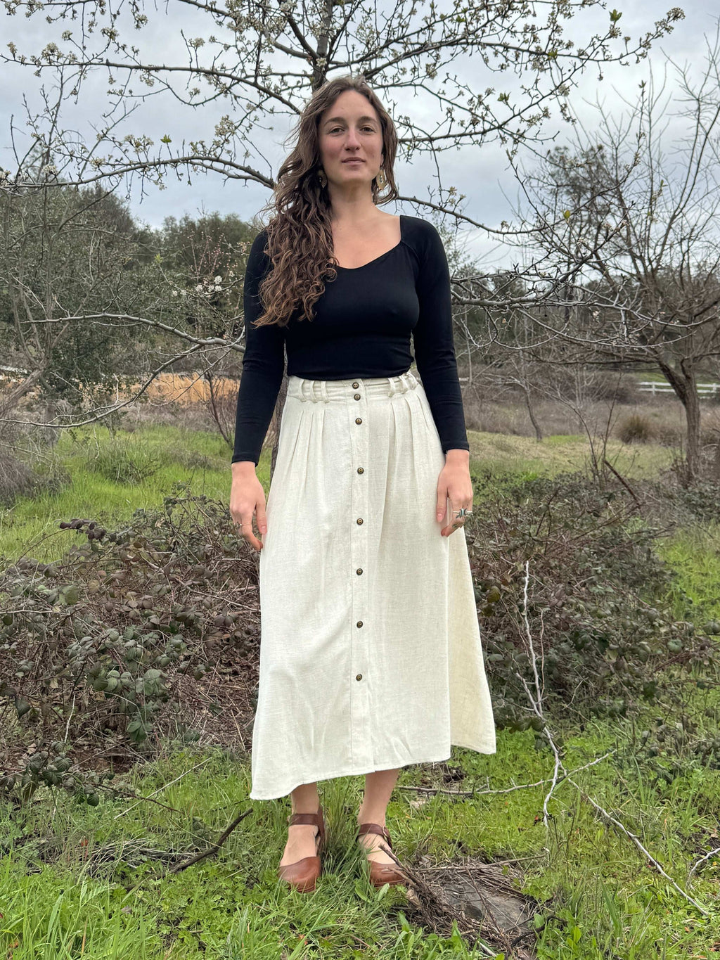 Trices Skirt in Textured Oat Linen