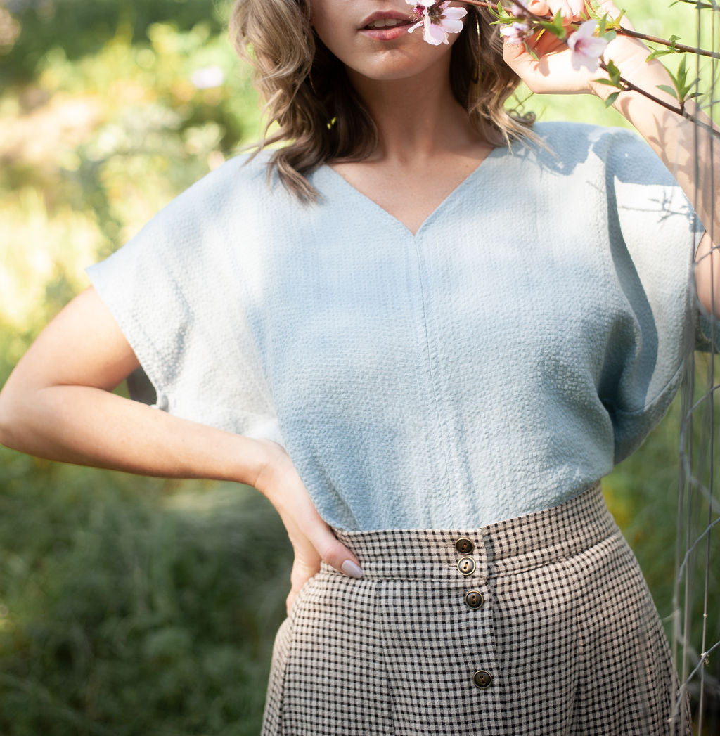 Dolman Top in BB Blue Texture Cotton