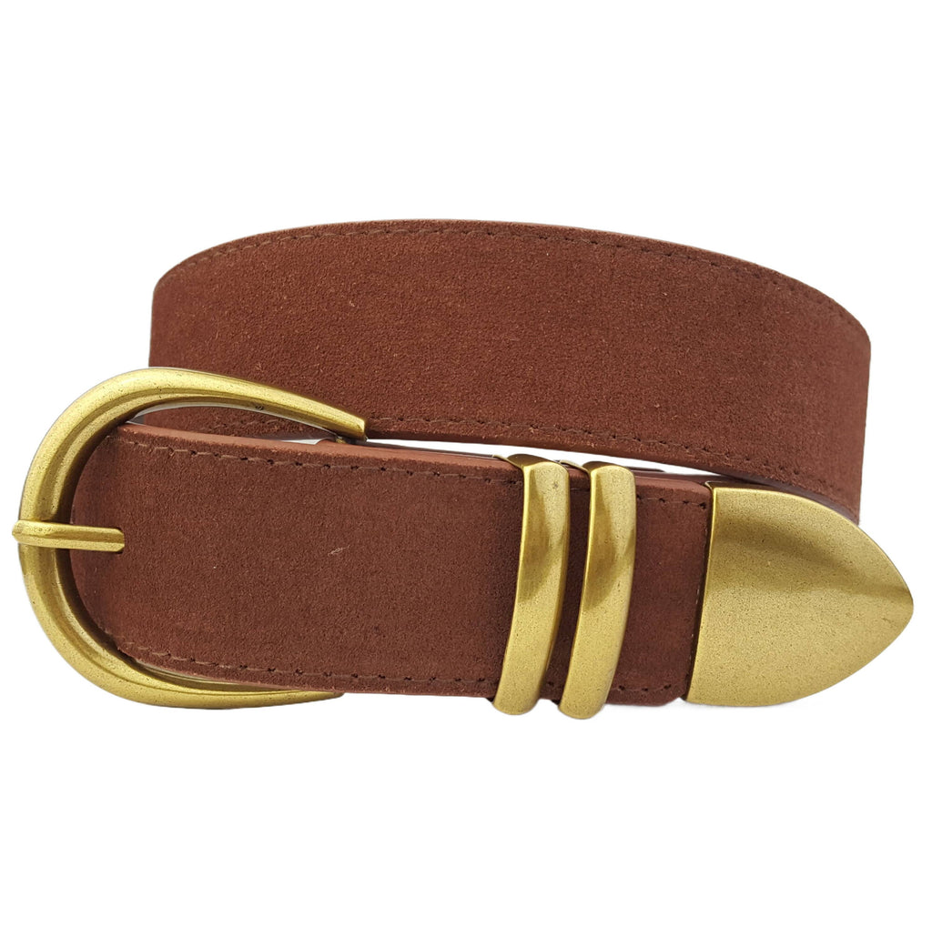 Genuine Suede Leather Belt w. buckle, loops and tip set