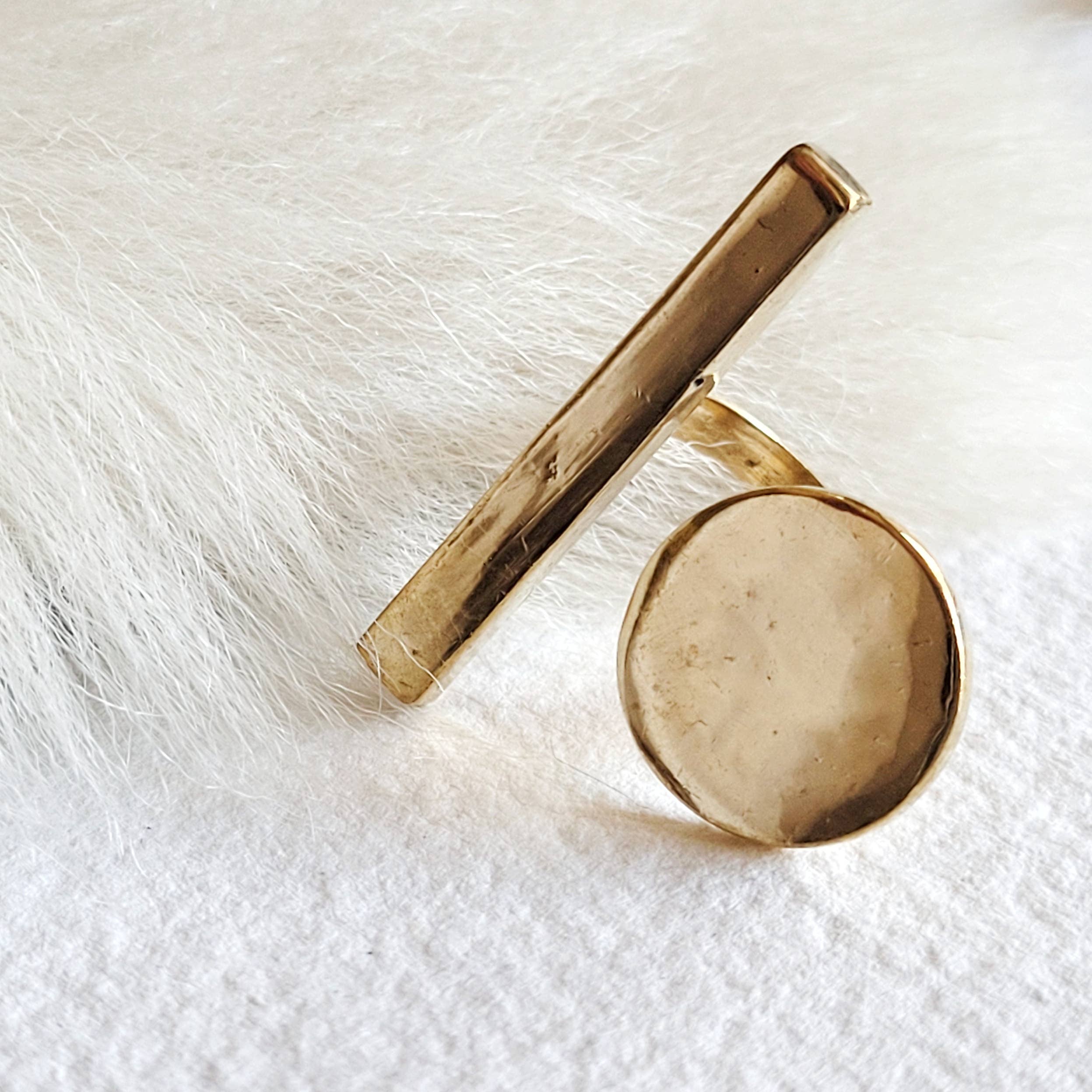 Brass or silver ring disc moon  handmade adjustable