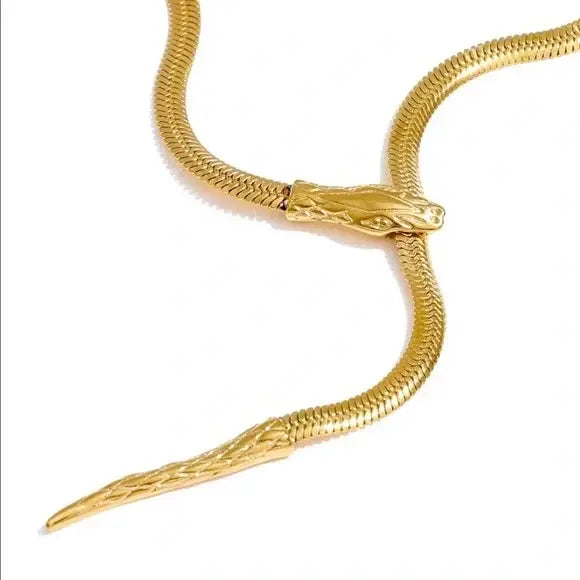 Serpentine Lariat - PVD Gold Necklace- Waterproof