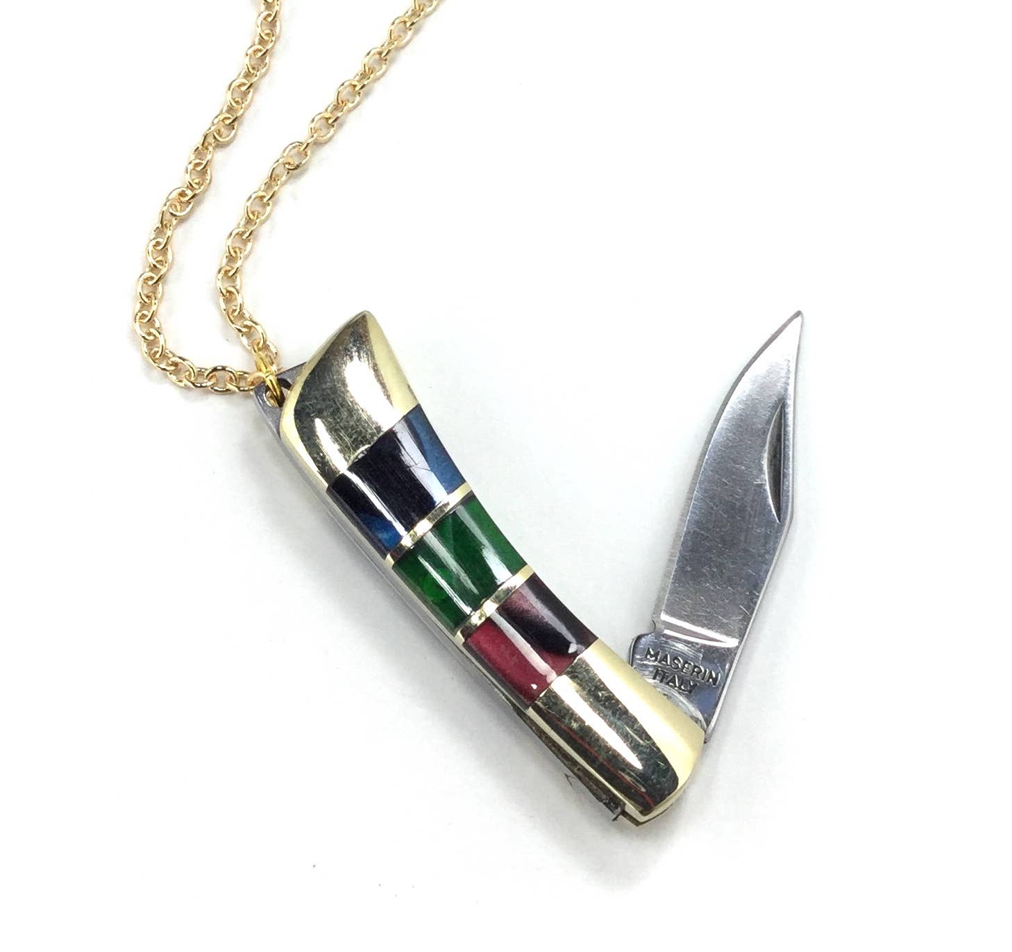 Multi color enamel & stainless steel knife necklace