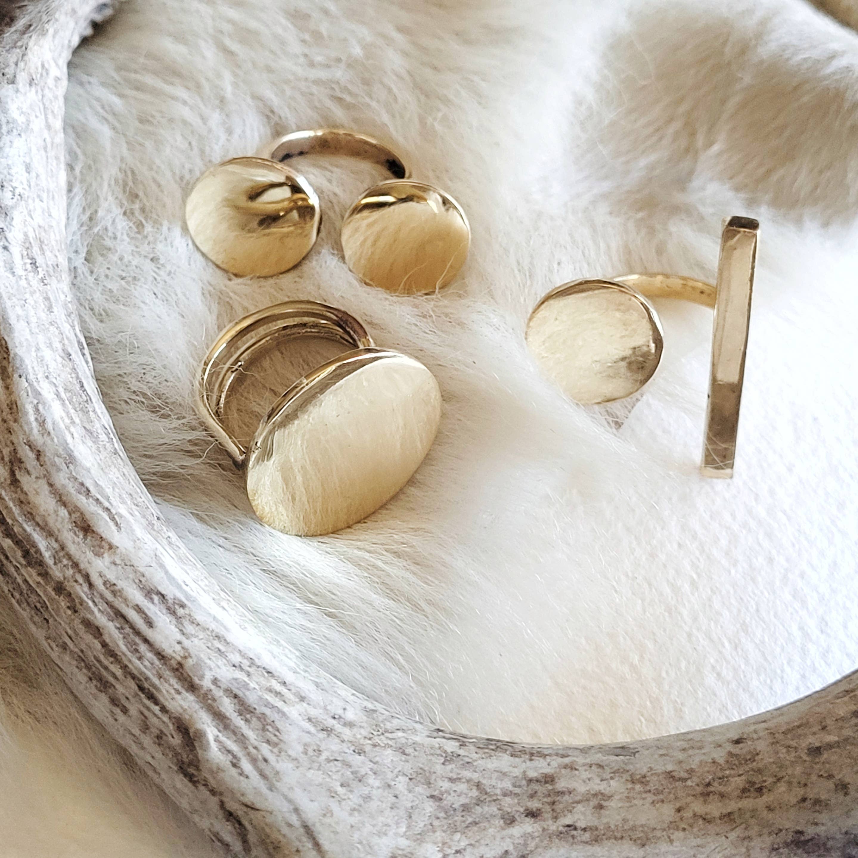 Brass or silver ring disc moon  handmade adjustable
