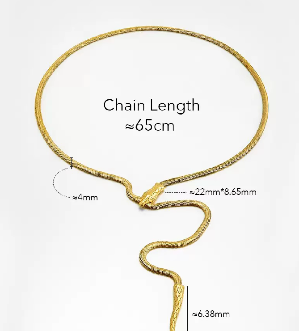 Serpentine Lariat - PVD Gold Necklace- Waterproof