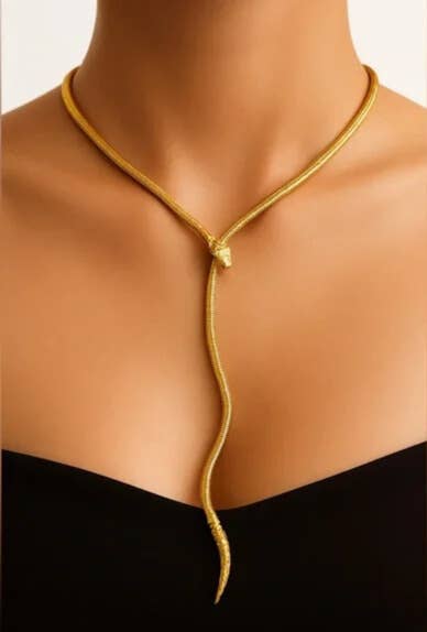 Serpentine Lariat - PVD Gold Necklace- Waterproof