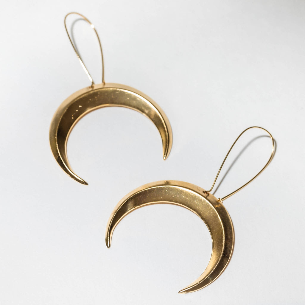Eclipse Crescent Moon Earrings - Brass or Silver