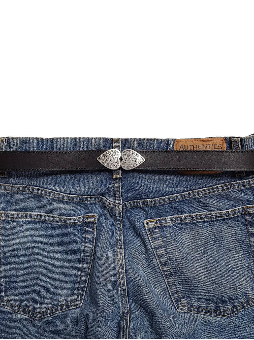 Genuine Leather Belt with Silver Heart Connectors