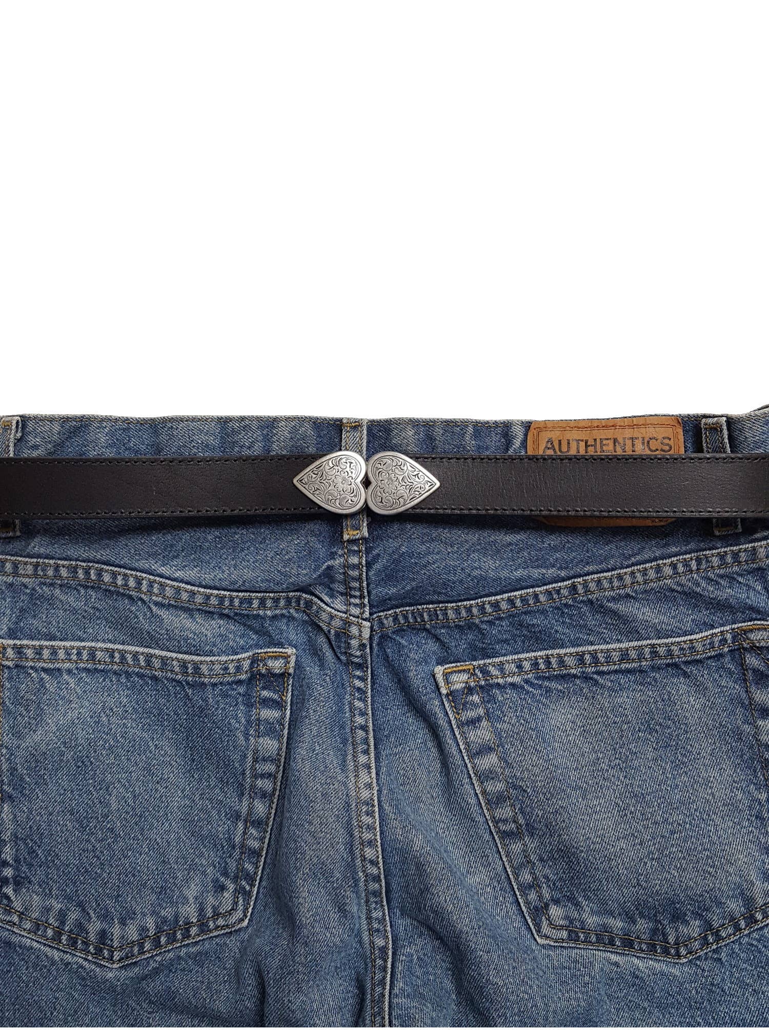 Genuine Leather Belt with Silver Heart Connectors