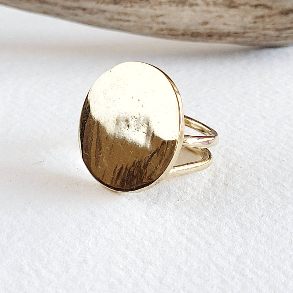 Brass or silver ring disc moon  handmade adjustable