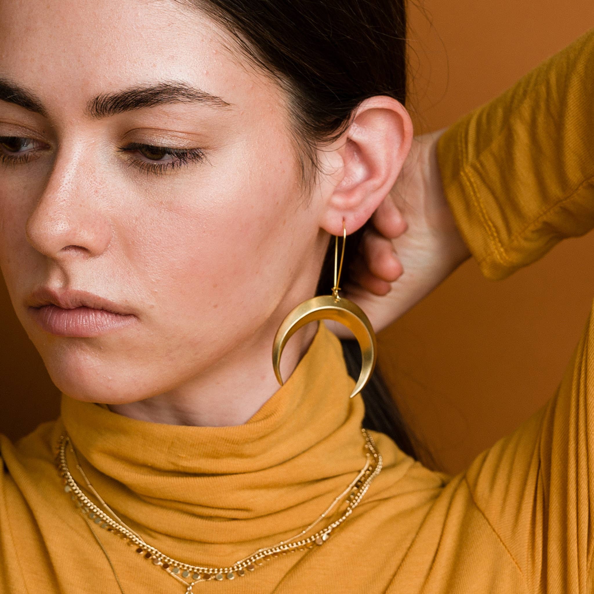 Eclipse Crescent Moon Earrings - Brass or Silver