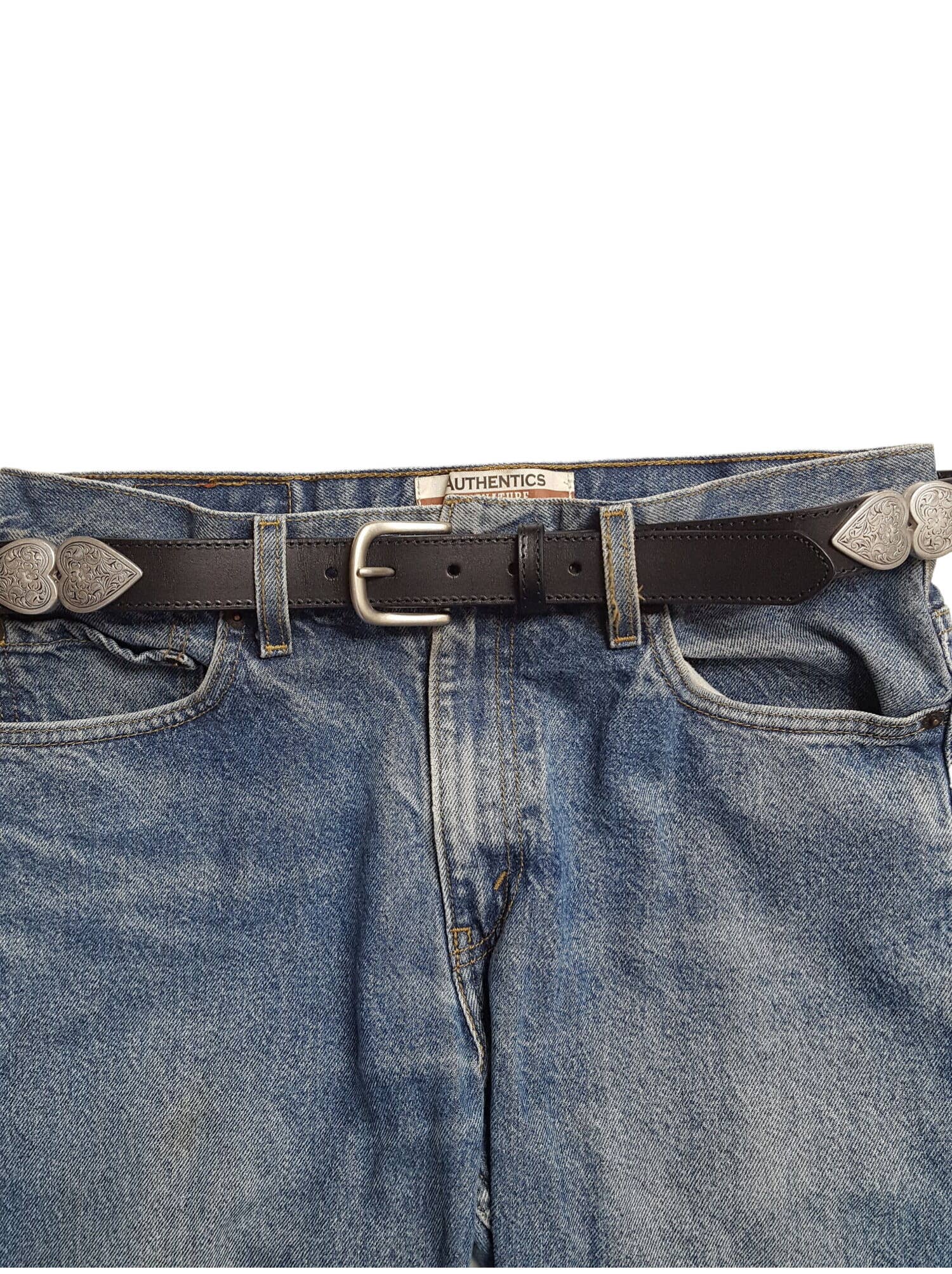 Genuine Leather Belt with Silver Heart Connectors