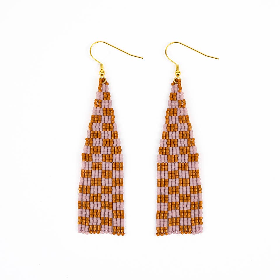 Delica Checkerboard Fringe Earrings