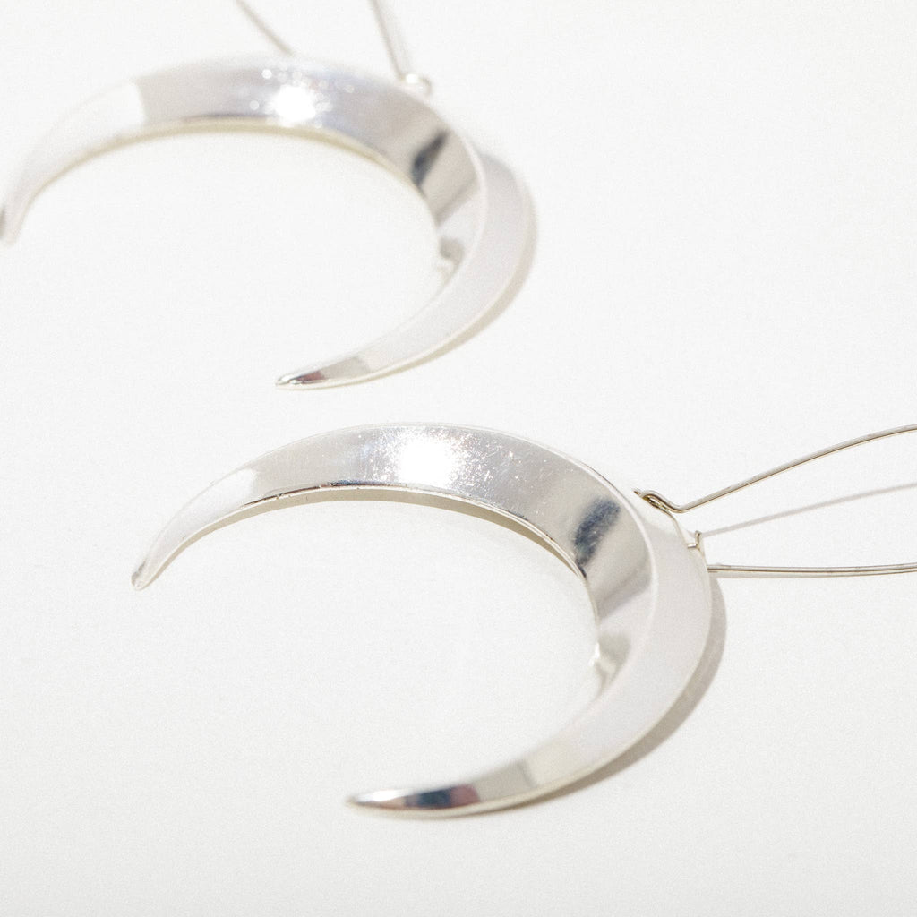 Eclipse Crescent Moon Earrings - Brass or Silver