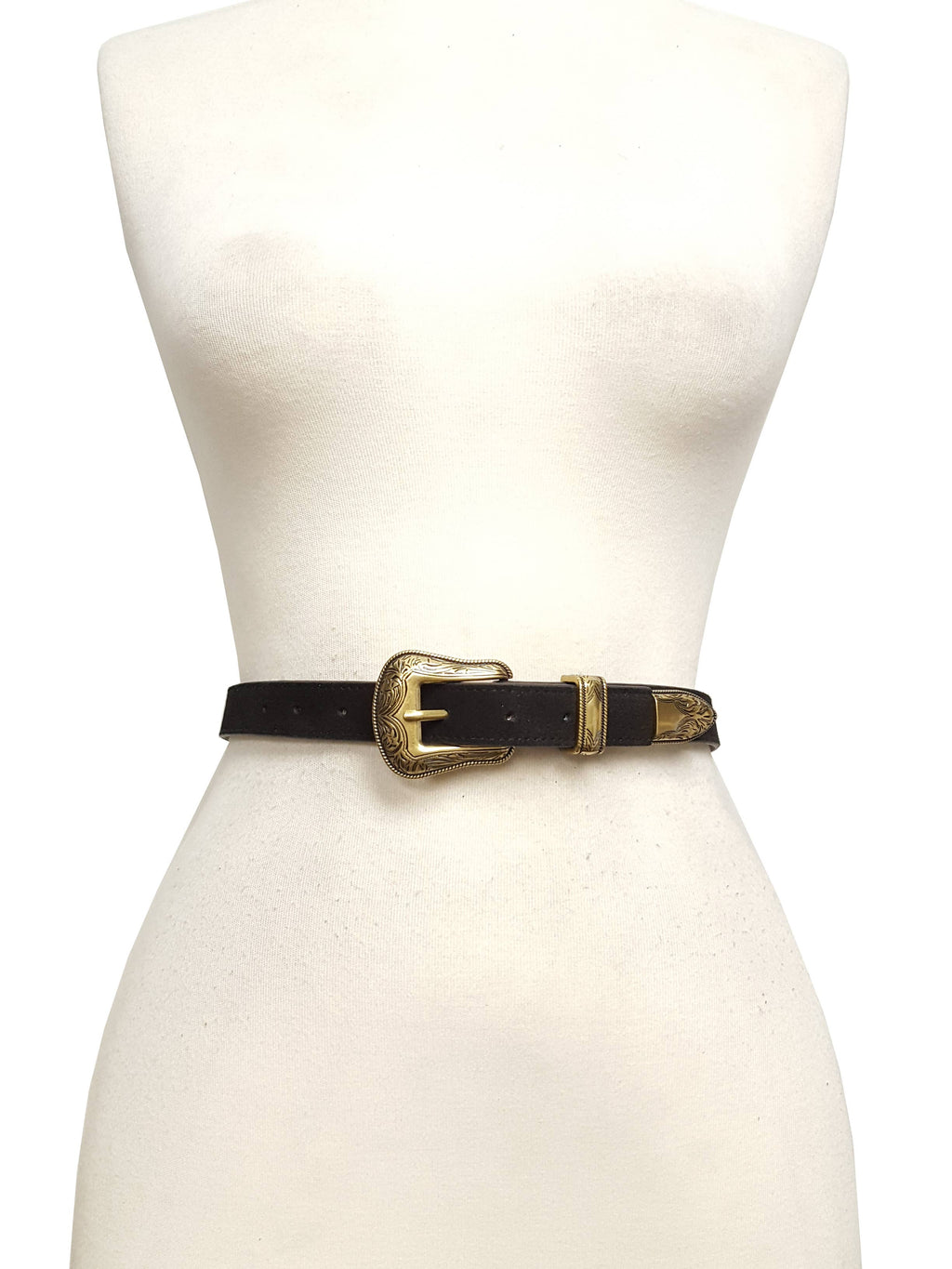 Genuine Suede Leather Belt w. Western Buckle set