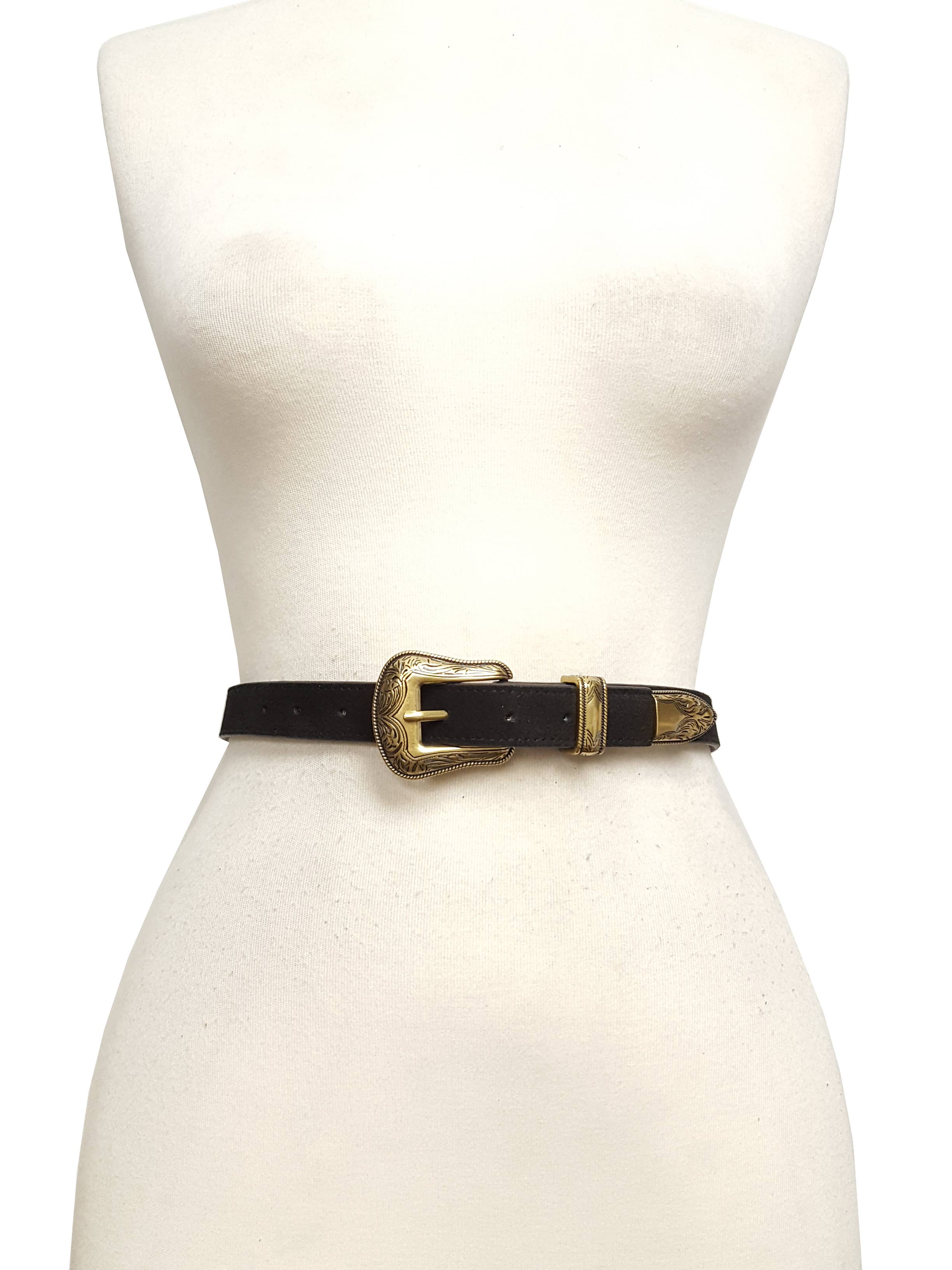 Genuine Suede Leather Belt w. Western Buckle set