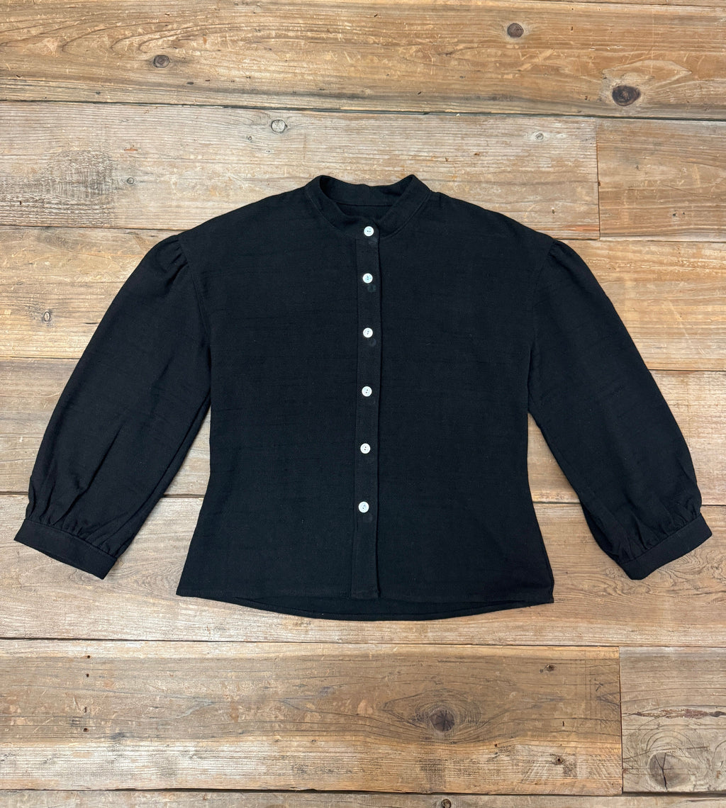 Drama Top in Black Textured Heavy Linen