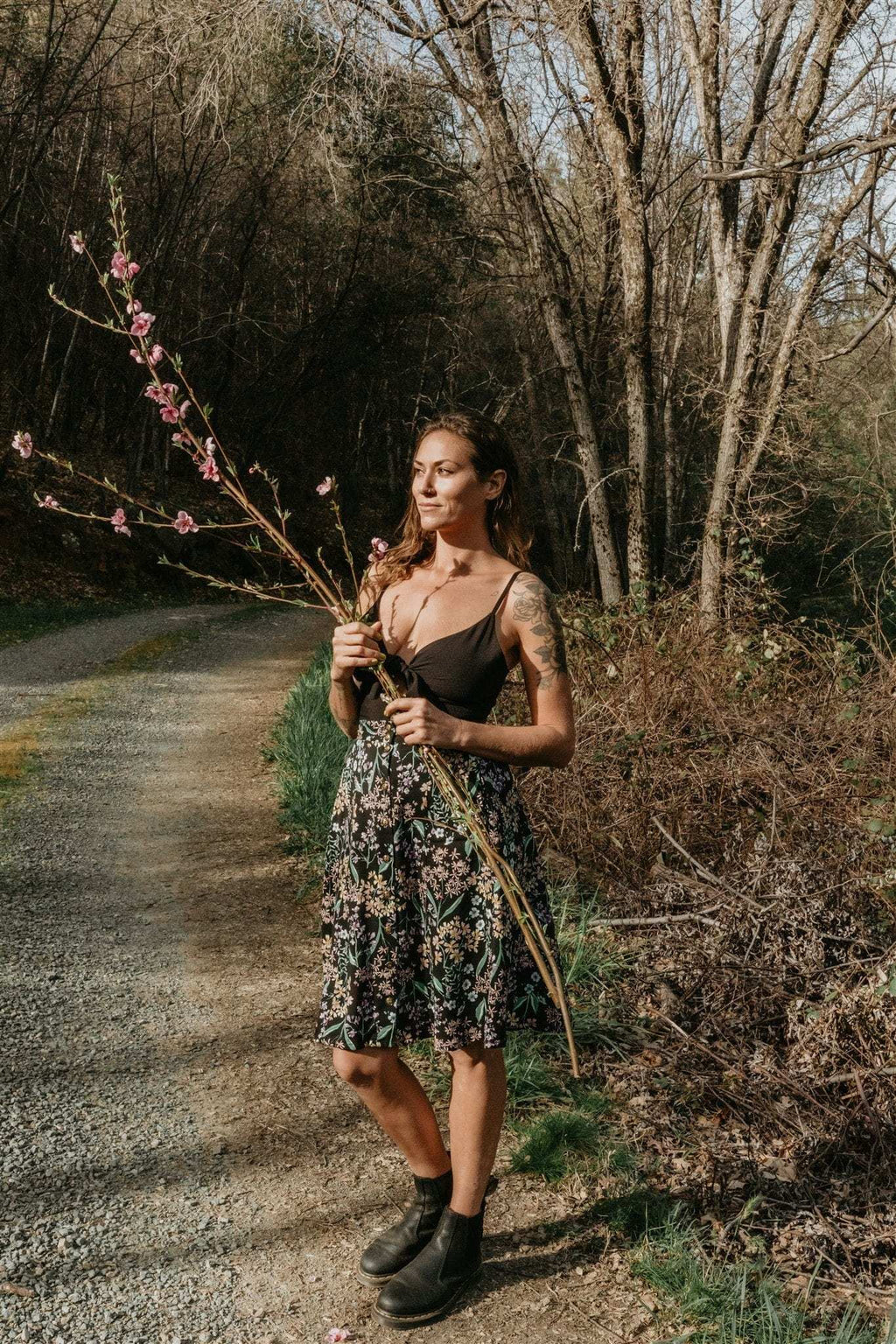 Bae Skirt in Black Herbal Challis