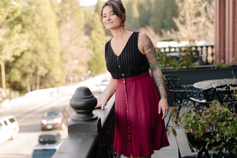 Bae Skirt in Pinot Noir Crepe